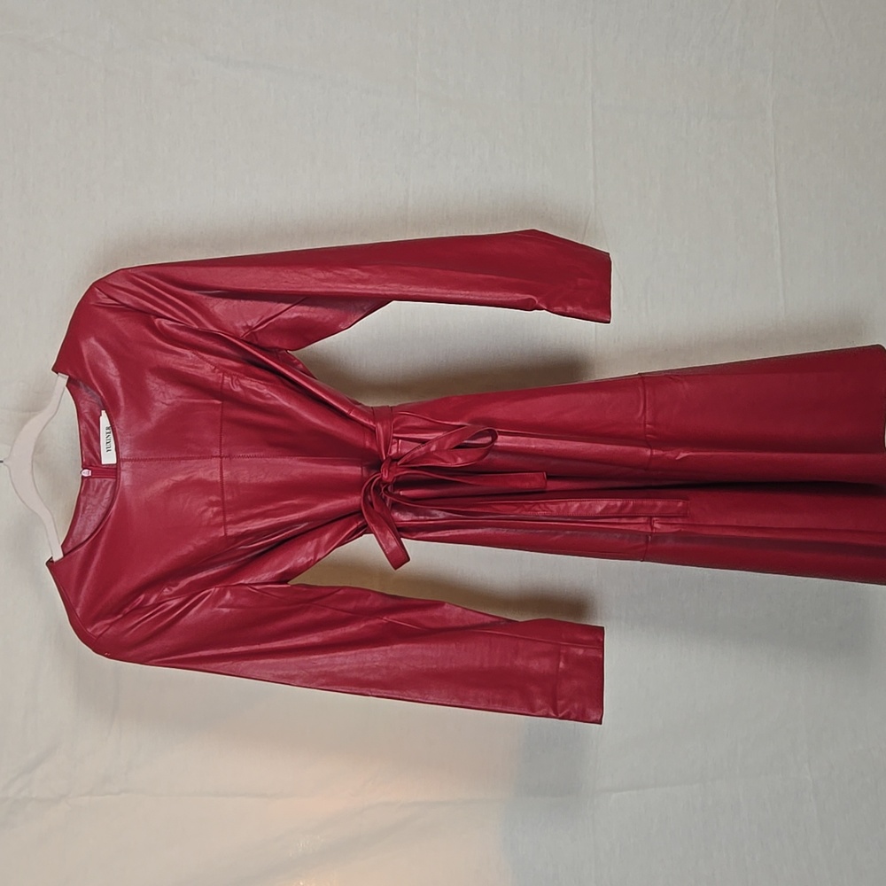 Elegant Red Faux Leather Midi Dress